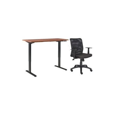 Global Equipment Interion    Height Adjustable Table with Chair Bundle - 72"W x 30"D - Cherry w/ Black Base 695781CH-B